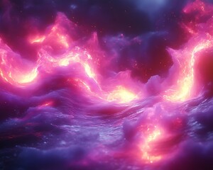 Pink and purple fire waves in space.