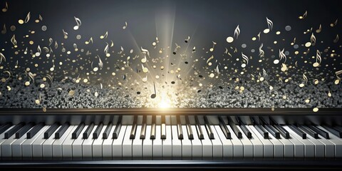 background image of a piano with floating musical notes, , background, piano, music, notes, keys, instrument