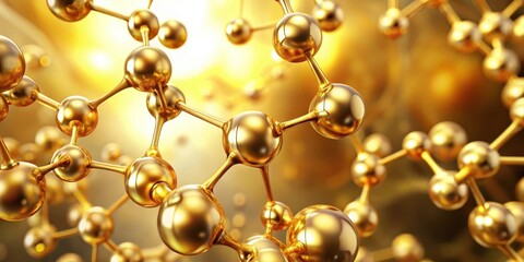 Biological golden molecule with bubble background, rendering, Molecule, Golden, Biotechnology, Chemistry, Science