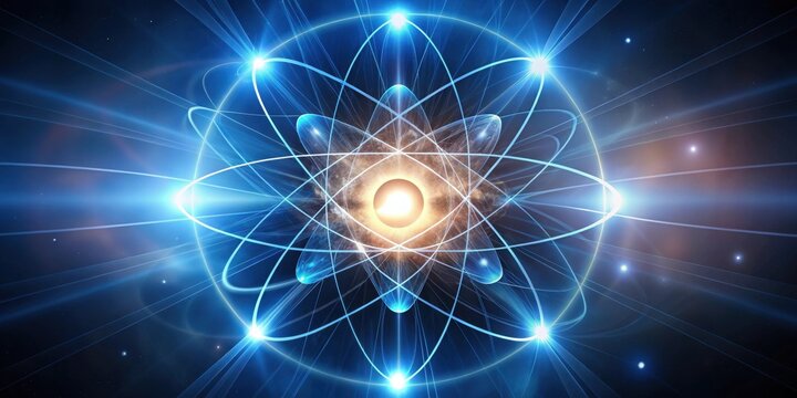 Electrons orbiting around nucleus creating energy in physics concept, energy, physics, electron, orbit, nucleus, atom