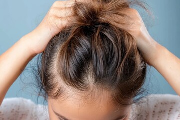 Naklejka premium Stress relief techniques during challenging moments for a young individual with bun hairstyle