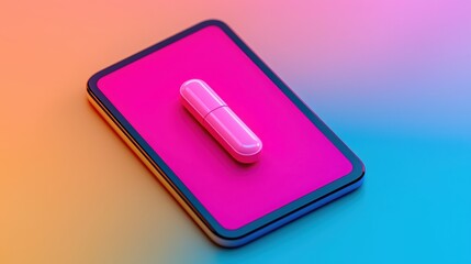 Colorful smartphone with pink capsule on vibrant background