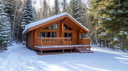 Cozy Mountain Cabin Retreat Surrounded by Pine Forest and Snowy Serenity