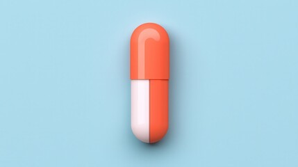 Orange and White Capsule on Soft Blue Background for Healthcare Use