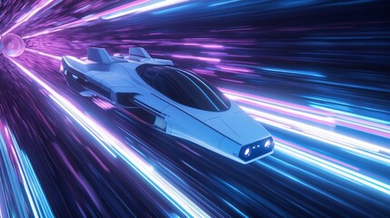 Obraz premium Futuristic Hyperloop Pod Racing in Underground Tunnel at Supersonic Speed - Ultra-Detailed 3D Render Digital Artwork