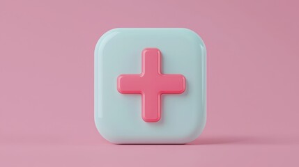 Obraz premium Colorful Plus Sign Icon Representing Health and Wellness on Pink Background