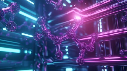 Futuristic AI Interface Discovering Molecules for Drug Development - Ultra-Detailed 3D Render of Glowing Molecular Structures in Air