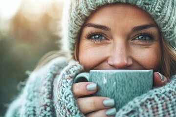 Enjoying a warm cup of comfort in a cozy winter setting surrounded by nature
