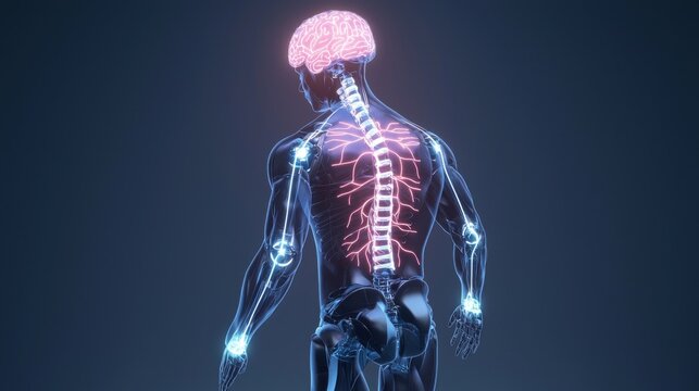 Empowering Paralyzed Individuals: Brain Implant Linked to Exoskeleton - Futuristic 3D Render Digital Artwork