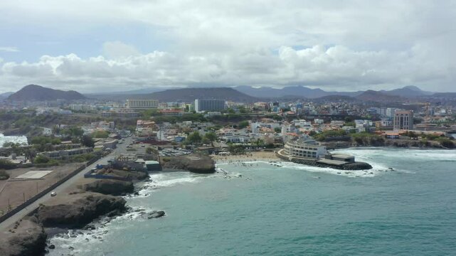 Prainha Waterfront Village In The Santiago Island of Cape Verde, Western Africa. Aerial Drone Shot