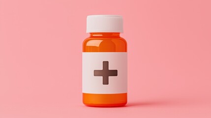 Obraz premium Orange Medicine Bottle with White Label Against Pink Background