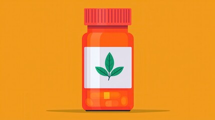 Obraz premium Herbal Medicine Bottle with Green Leaf Design on Vibrant Background