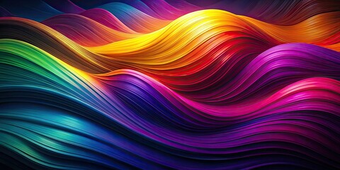 Obraz premium Abstract drone wave banner: vibrant purple, red, yellow, blue, and green gradient. Perfect poster cover.