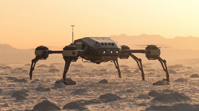 Futuristic Exoplanet Exploration Drone Capturing Ultra-Detailed Extraterrestrial Landscapes - 3D Render Digital Art