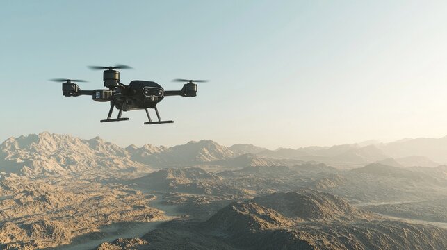Futuristic Exoplanet Exploration Drone Revealing Alien Landscapes in High-Resolution - 3D Render Digital Artwork