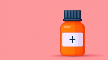 Obraz premium Bright Orange Medicine Bottle with Plus Sign on Simple Background