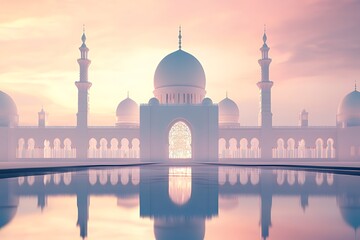 Fototapeta premium Majestic Mosque Reflecting in Tranquil Sunset Waters