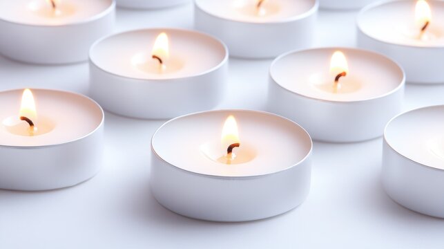 Lit tealight candles in soft focus creating a warm glow