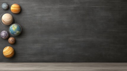 Planets aligned on blackboard: solar system classroom concept