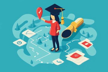 Graduate plans future, path shown on map.