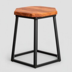 Modern Hexagonal Wooden Stool with Metal Frame for Contemporary Decor