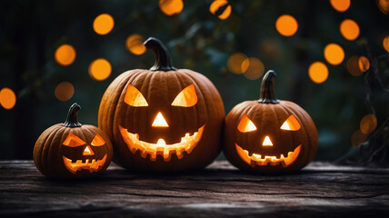 Illuminated Jack-o'-lanterns: A Spooky Halloween Scene