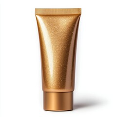 Elegant golden tube with sparkling glitter for cosmetics and beauty