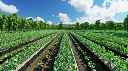 Obraz premium Innovative AI-Driven Farming Software Maximizing Crop Rotations and Sustainable Harvests in Glowing Fields of Abundant Plant Life