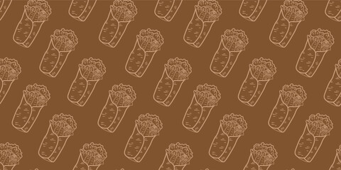 Kebab Pattern background. burrito pattern background. shawarma pattern background. Rolled Sandwich doodle illustration pattern.