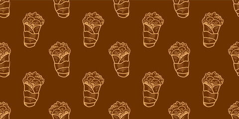 Kebab Pattern background. burrito pattern background. shawarma pattern background. Rolled Sandwich doodle illustration pattern.