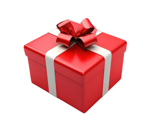 Obraz premium shiny red gift box with white ribbon and decorative bow on top, perfect for celebrations and special occasions