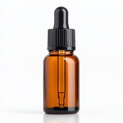 Amber Dropper Bottle with Black Lid on Light Background