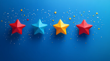 Obraz premium Colorful stars on a blue background, perfect for representing ratings, reviews, or awards in various design projects. Starshade. Illustration