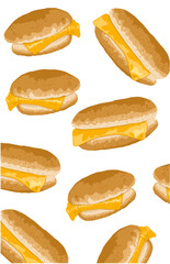 Chesee burger with Bun background pattern doodle fastfood on white background