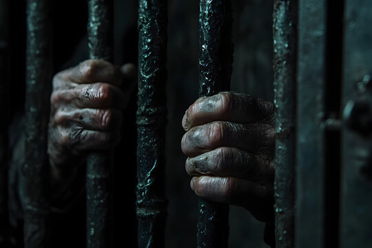Aged Hands Gripping Prison Bars