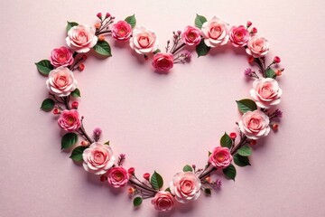 Obraz premium Delicate floral wreath surrounding a heart-shaped border , nature, hearts