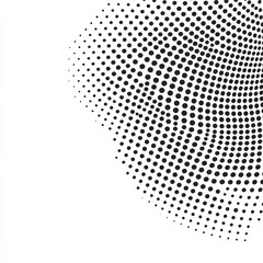 A minimalist black and white design featuring a series of dots arranged in a gradient pattern, creating a dynamic visual flow.