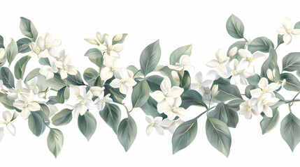 A realistic stephanotis with small white, starshaped flowers, isolated on a white background. Starshade. Illustration
