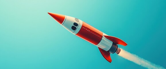 Red Rocket Ascending Through a Blue Sky