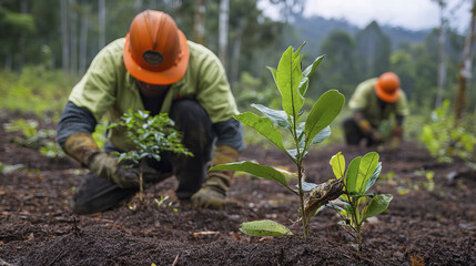 Fototapeta premium Planting acid resistant tree species in forest management project