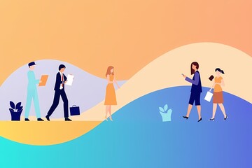 Business People Walking and Working in Modern Style 