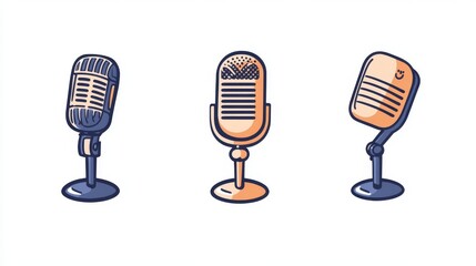 82.A collection of microphone logo designs, each icon representing a different style or concept for a podcast brand. The logos are clean and professional, with simple geometric shapes that highlight