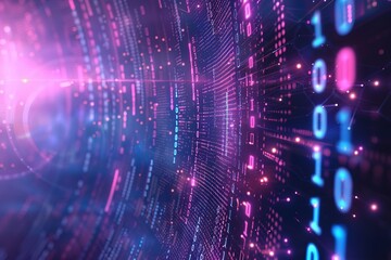 Fototapeta premium Abstract digital data stream, glowing binary code flowing through cyberspace. Futuristic technology concept.