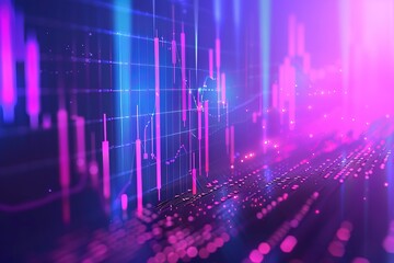 Fototapeta premium Dynamic financial data visualized with vibrant, glowing candlestick charts and lines, suggesting market trends and activity.