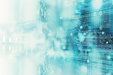 Obraz premium Abstract digital technology background with circuit board patterns and glowing elements.