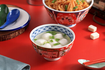Close Up Clear Soup Fish Ball Kuey Teow Noodles Soup Teow Chew