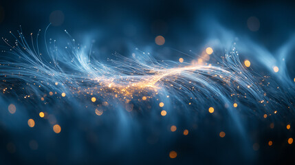 Obraz premium Delicate silver lines tracing across a midnight blue background, evoking the feel of fireworks. with copy space for text