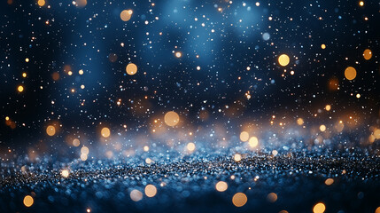 Dark blue background with scattered white and gold sparkles, creating a festive New Year&rsquo;s vibe. with copy space for text