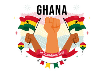Fototapeta premium Ghana Independence Day Celebration Vector Illustration on March 6th, Featuring a Waving Flag in a National Holiday Flat Style Cartoon Background
