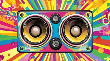 Obraz premium Colorful stereo speakers, vibrant background, music, party design